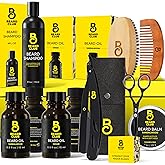 The Beard Club Premium Beard Kit for Men - Grooming & Care Kit - Cedar & Sandalwood Oil, Sandalwood Balm, Shampoo, Brush, Comb, Trimming Scissors, Straight Edge Razor - Gift Set