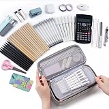 WEMATE Large Pencil Case Canvas 5 Compartments 9x4.3x2.4in Light Grey view 2