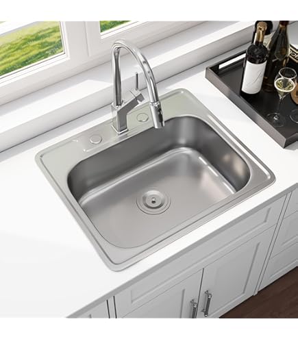 Kindred CSLA2522-7-1N Creemore Fregadero De Cocina De Acero Inoxidable De 25 Pulgadas LR X 22 Pulgadas FB X 7 Pulgadas DP Drop In Single Bowl De 1 Agujero, 25 X 22 Pulgadas