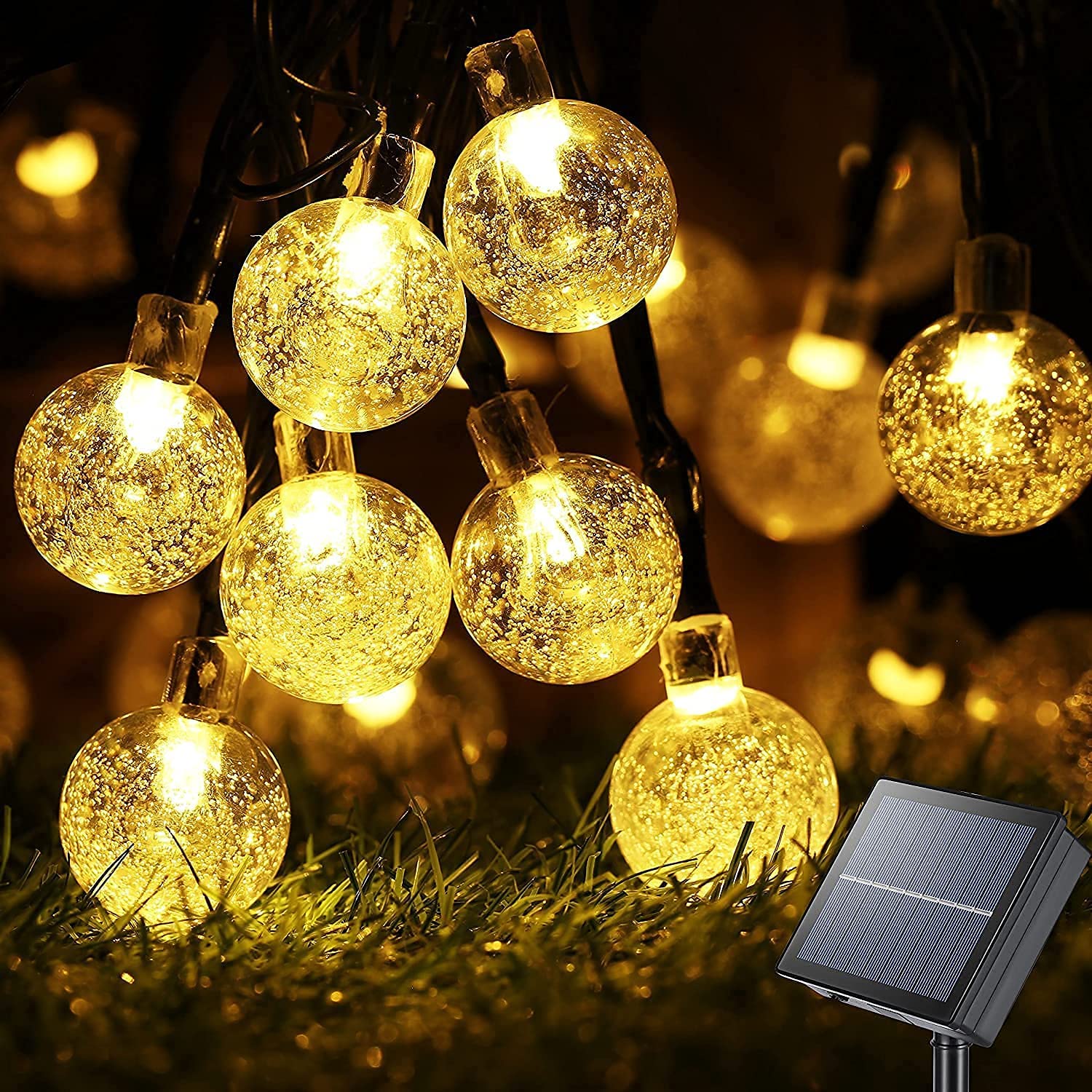 Oreunik Solar Lights Outdoor, 8 Mode Crystal Ball Solar Garden Lights Waterproof,Outdoor Light for Yard Porch Wedding Party Garden Decorations (Warm, 30LED)