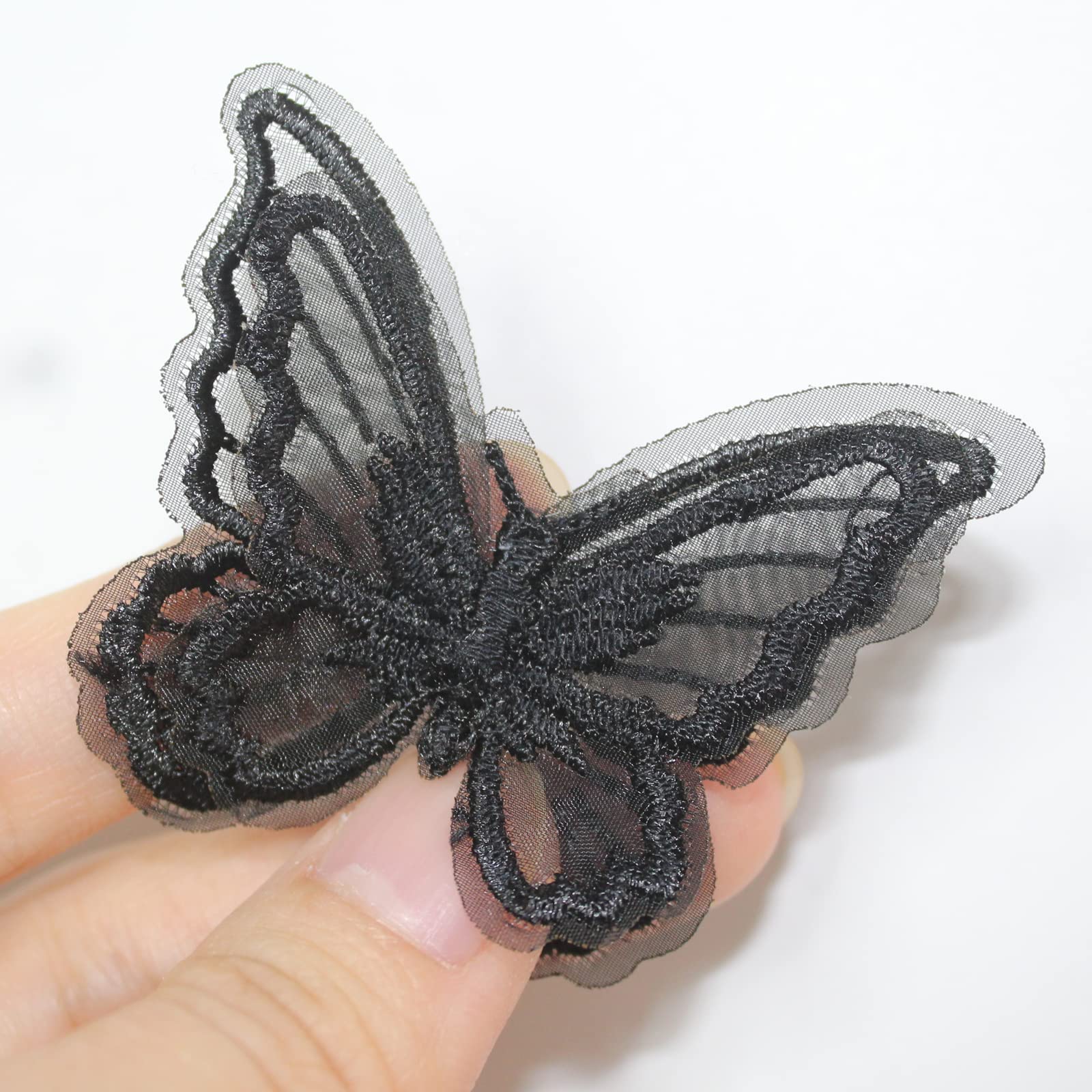 SUNMOVE 10pcs Embroidery Butterfly Sew On Patch Badge Wedding Bridal Dress Embroidered Applique Sewing Craft DIY (Black, 2.36 x 1.96inch)