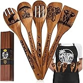 Remerry 6 Pcs Elephant Gifts for Women Elephant Kitchen Gift Set with Acacia Cooking Spoons Apron Christmas Kitchen Cooking Utensils Set for Christmas Mother's Day Housewarming Gift