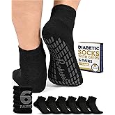 Pembrook 6 Pairs Diabetic Ankle Socks for Men & Women with Grips - 12 Colors Neuropathy Socks for Men | Non Slip | Edema