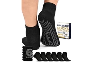 Diabetic Ankle Socks for Men & Women with Grips | 6 Pairs 1/4 Length Wide Non Binding Non Slip Diabetic Socks for Men & Women