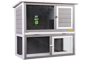 COZIVVOVV Wooden Rabbit Hutch Indoor Outdoor for Multiple Rabbits, Bunny Run Cage, 2-Tier Chicken Coop, Small Animal Pens Hutches Cat Kitten Enclosure