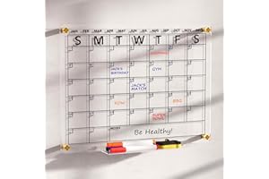 Neatsure Acrylic Calendar Whiteboard for Wall, 16"x12" Clear Monthly Planner Dry Erase White Board, w/ 4 Colors Markers