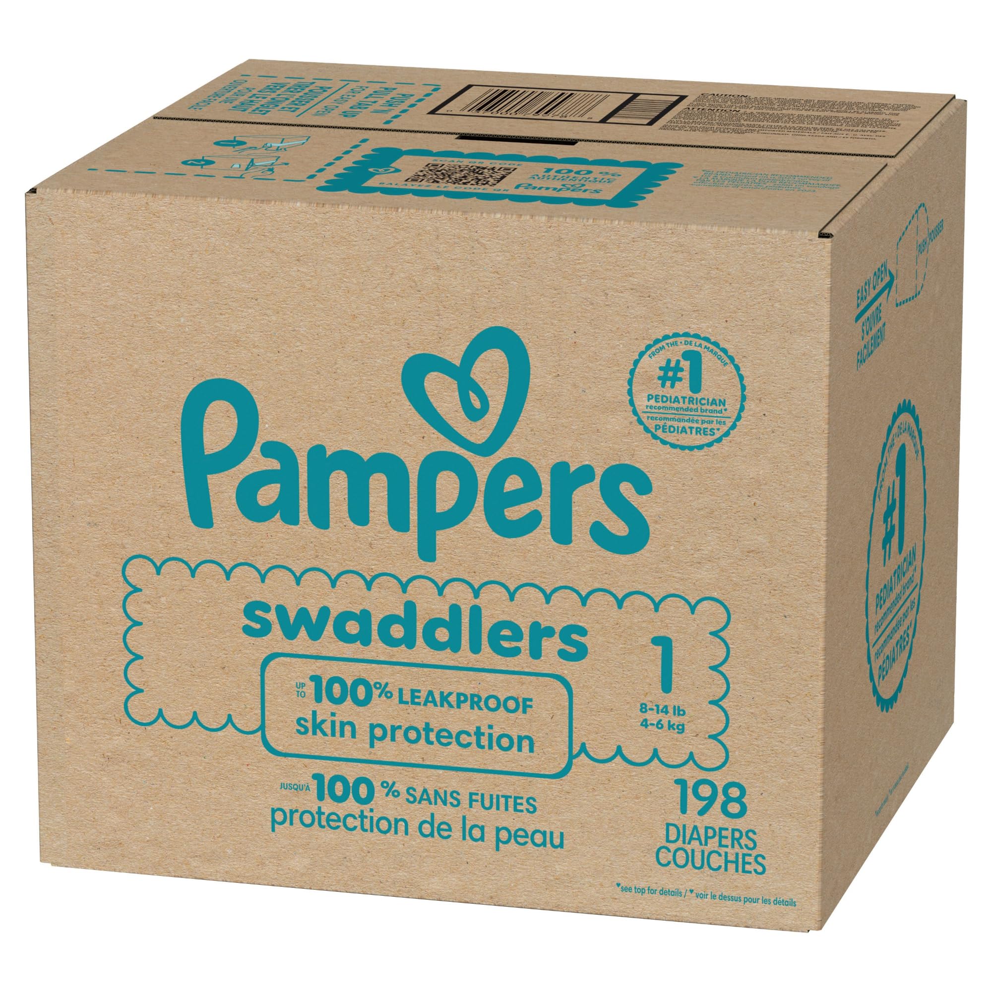 Pampers Swaddlers Diapers, Size 1 (8-14 lbs), 198 Count, Absorbent, Keeps Baby Dry and Comfortable, Skin Safe Disposable Baby Diaper (Packaging May Vary)