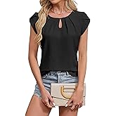 Blooming Jelly Women's Dressy Casual Blouses Business Short Sleeve T Shirts Summer Work Top Pleated Keyhole Shirts