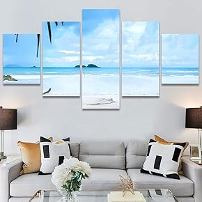 SIGNWIN 5 Panel Canvas Wall Art Aerial Beach...