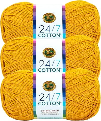 Lion Brand 24/7 Cotton Yarn Goldenrod 3 Pack - 100% Mercerized Cotton