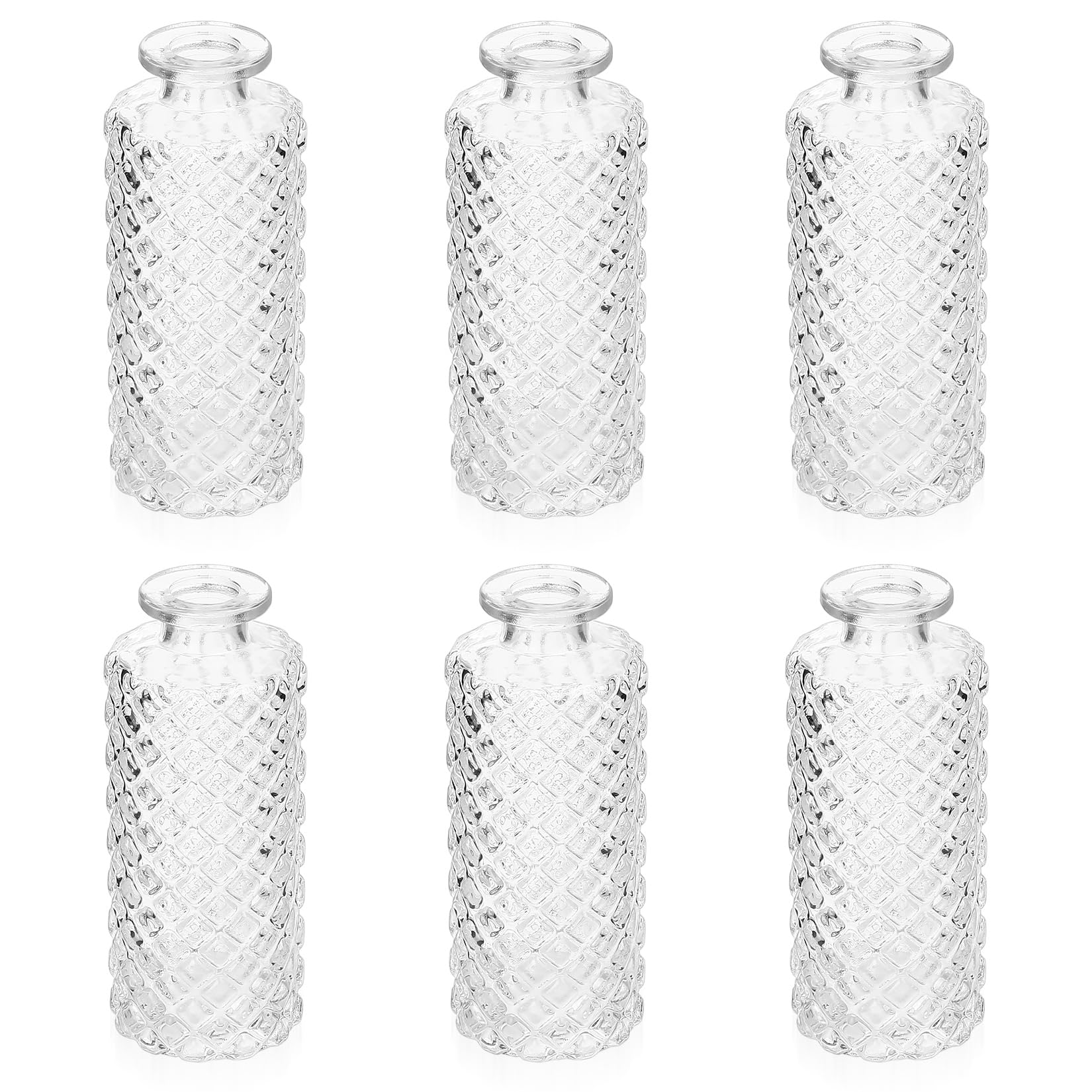 6 Pcs Glass Bud Vases, Small Glass Vases for Flowers, Small Flower Vases, Vintage Clear Mini Vases for Table Decorations Wedding Table Centerpiece Decor Room Home Decorations, 5.2x2"