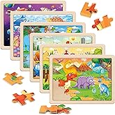SYNARRY Dinosaur Puzzles for Kids 4-8 Years Old, 6 Packs 60 PCs Wooden Puzzle for Kids 3-5, Jigsaw Puzzles Preschool Educatio