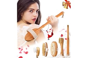 Premium Dry Brushing Body Brush Set for Lymphatic Drainage and Cellulite Treatment, Boar Bristle Long Handle Dry Brush, Exfol