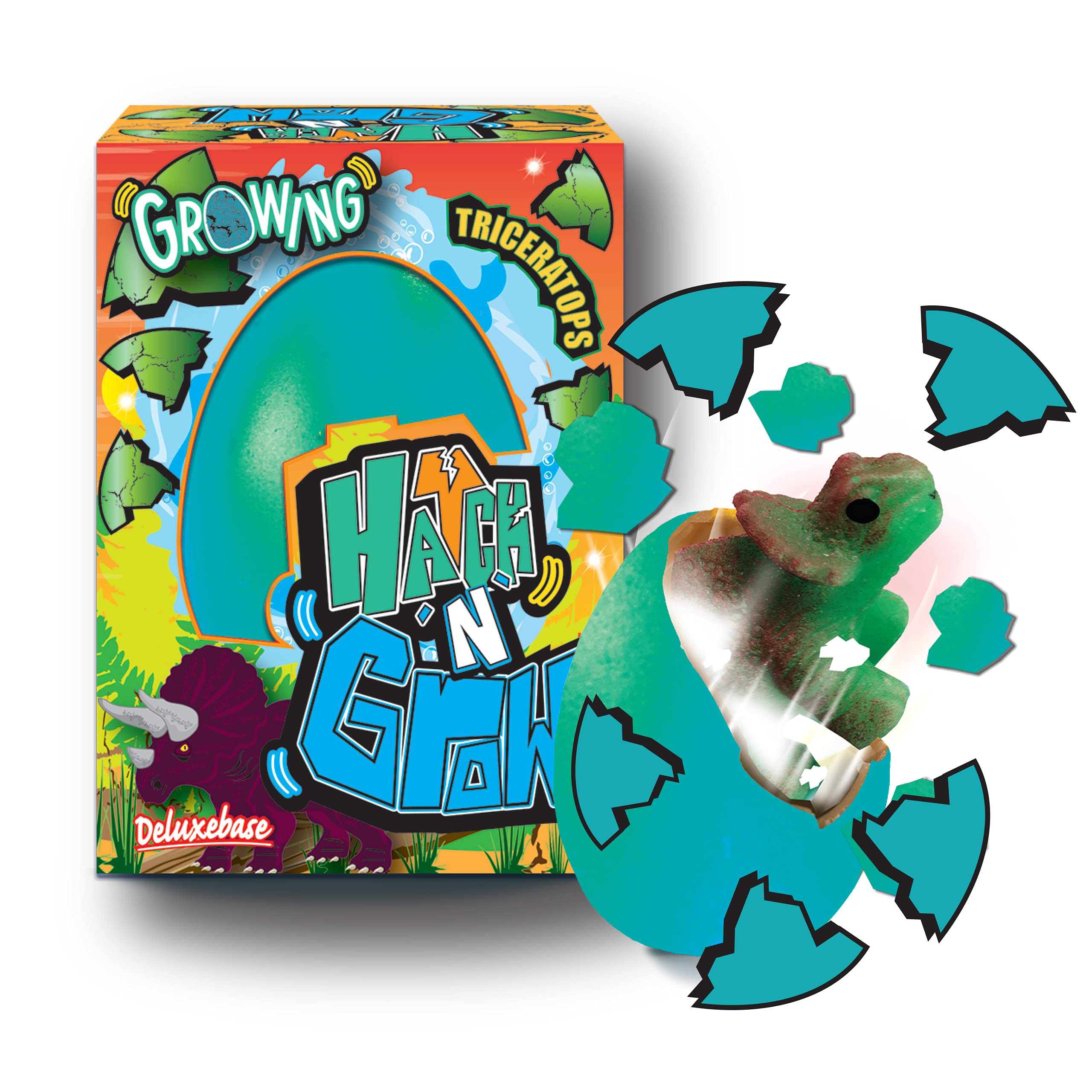 Deluxebase Hatch 'N' Grow Mini – Triceratops Egg from, 6.5cm Water-Activated Hatching Egg & Surprise Growing Dinosaur Toy, Fun Educational Dinosaur Toys & Gifts for Kids.