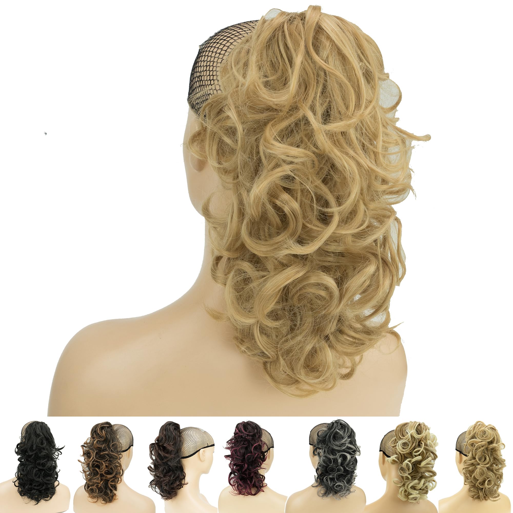IMISSU Messy Curly Hair Short Claw Ponytail Hair Extensions Pony Tail Clip in Hairpieces (Golden Blonde)