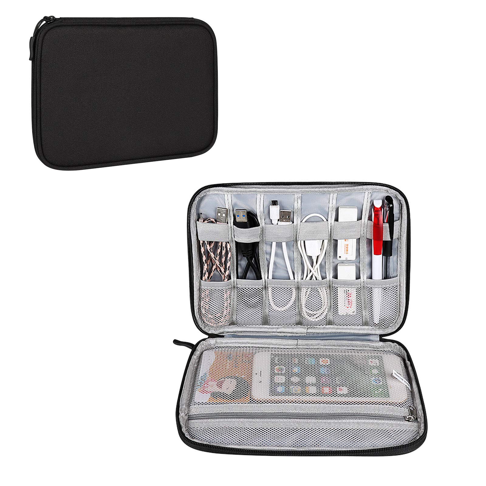 Hosoncovy Electronic Accessories Organizer Bag Travel Bag Cable Organizer Bag USB Flash Drive Case Tablet Case for Ipad Tablet Phone Cables Earphone USB Thumb Stick Drive (Black)