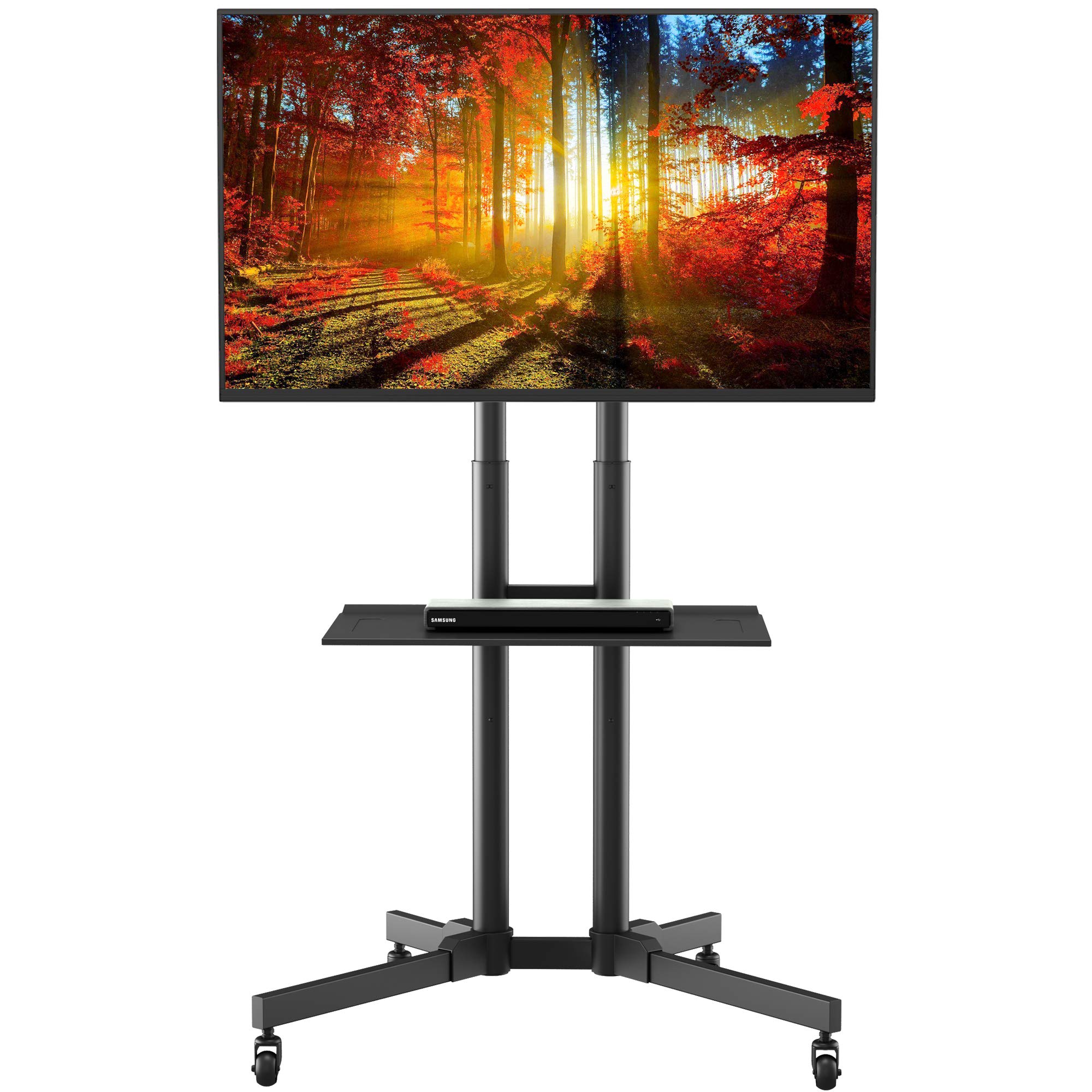 Mobile TV Stand, Rolling TV Stand with Wheels for 32-65Inch LED, LCD, OLED Flat&amp;Curved TVs, Height Adjustable TV Cart with Laptop Shelf and Locking Wheels, Holds Up to 110lbs Max VESA 600x400mm, Black