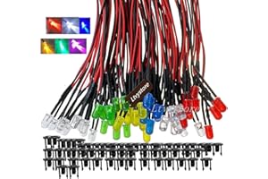Ltvystore 60Pcs 5MM 3Volt Prewired LED Diode 6 Colors LED Lamp Light Bulb Emitting Diodes + 60Pcs 5MM LED Clip Holder Panel Mount Black