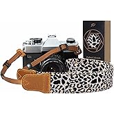 Padwa Lifestyle Camera Strap - 1.5" Crazy Horse Cowhide Head Cotton Strap,Vintage Embroidery Camera Straps for Photographers and All Cameras,Cute Adjustable Shoulder Neck Strap for Adults & Kids