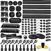 [313Pcs] Cable Management Kit, 67 Adhesive Cable Clips, Topavatop Desk Cord Organizer, 22 Reusable Cable Strap, 4 Cable Sleev