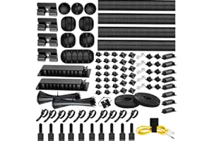 [313Pcs] Cable Management Kit, 67 Adhesive Cable Clips, Topavatop Desk Cord Organizer, 22 Reusable Cable Strap, 4 Cable Sleev