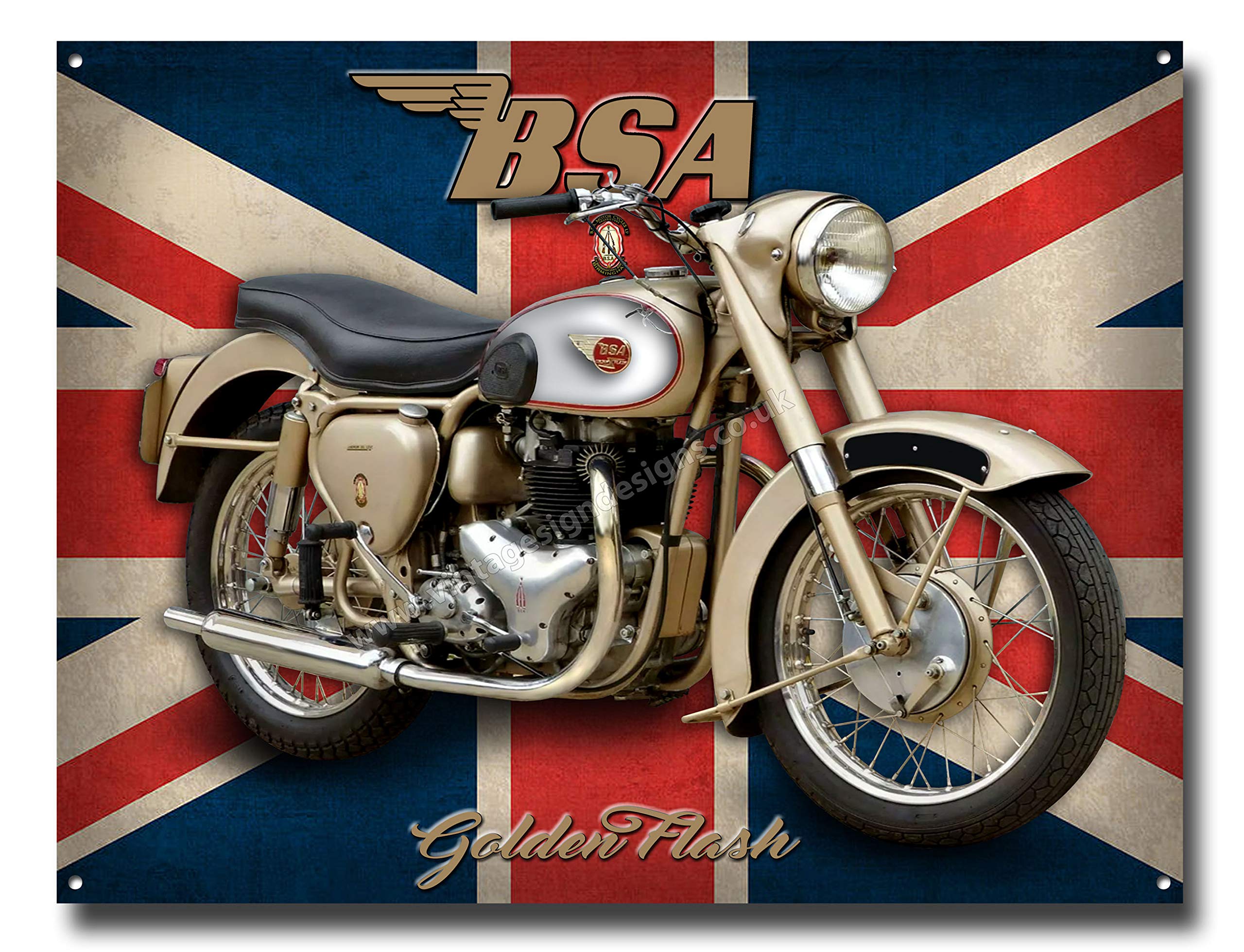 BSA GOLDEN FLASH metal sign. OFFICIALLY LICENSED B.S.A PRODUCT.© &™ BSA