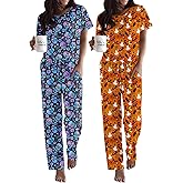 Ekouaer 2 Pack Pajamas for Women Set Short Sleeve Sleepwear Top and Pants Pjs Soft Printed Lounge Sets with Pockets