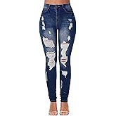 KDF Women's High Waisted Jeans for Women Distressed Ripped Jeans Slim Fit Butt Lifting Skinny Stretch Jeans Denim Pants