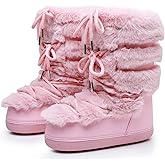 ZHENAIYISHENG Furry Faux Fur Boots for Women - Fuzzy Winter Snow Boots - Fluffy Black White Pink Fur Boots - Lace-up Mid-Calf Water-Resistant Platform Boots