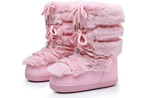 ZHENAIYISHENG Furry Faux Fur Boots for Women - Fuzzy Boots for Women Winter Snow Boots - Fluffy Black White Pink Fur Boots- Lace-up Mid-Calf Water-Resistant Platform Boots