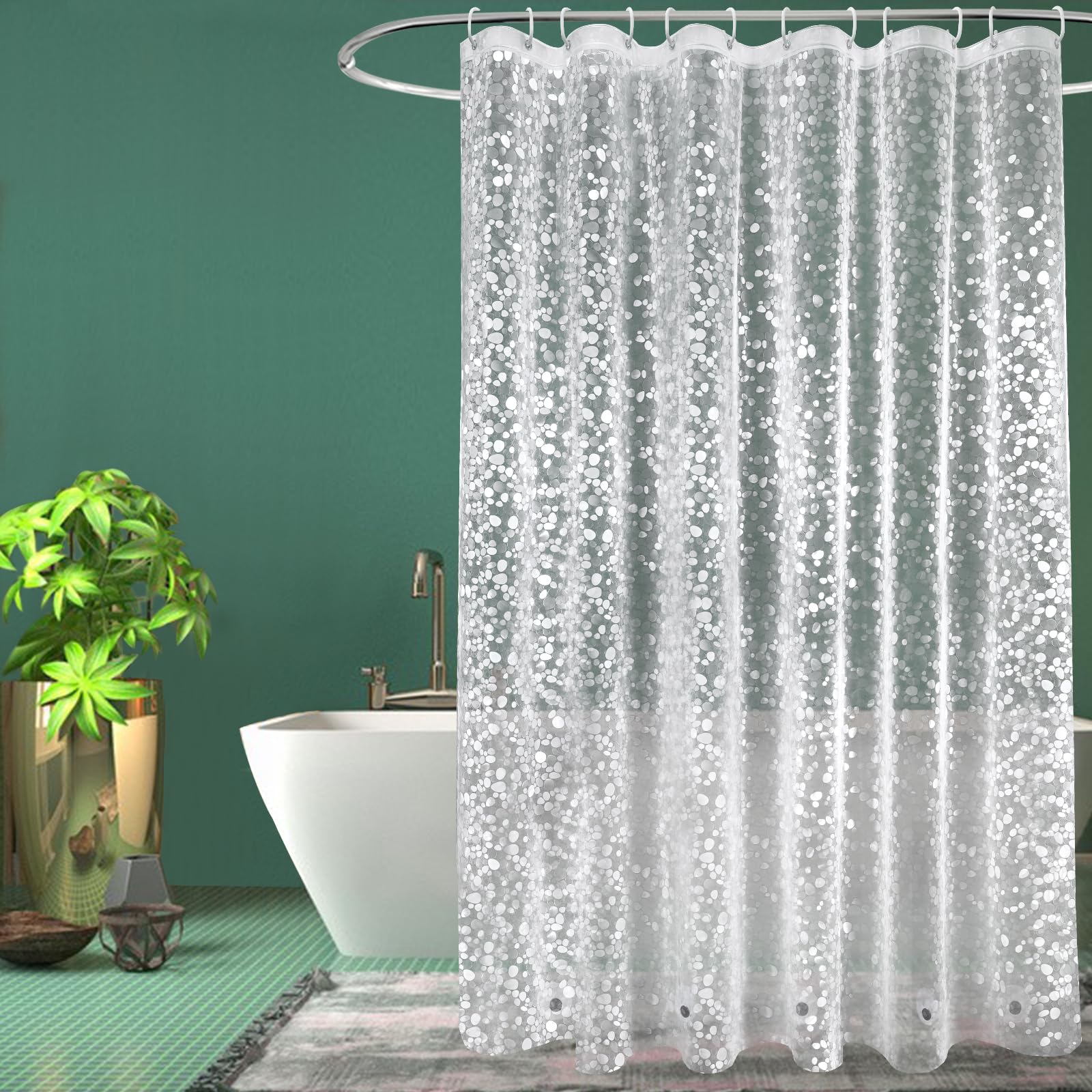 EurCross Extra Long Shower Curtain 180 x 240cm Drop, Waterproof Mildew Resistant Shower Curtain Liner with 3 Magnets - cobblestone - 1.8 x 2.4m/72''W x 94''L