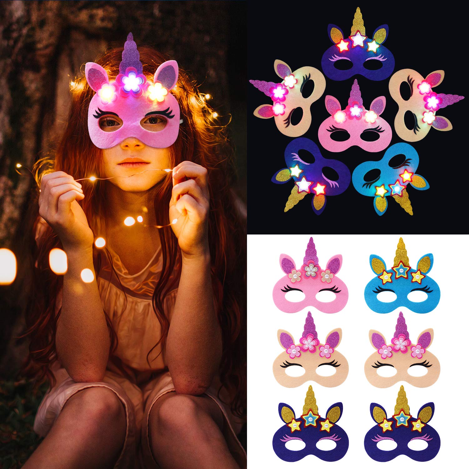 ZOYLINK 6-PCS Einhorn Maske beleuchtet Unicorn Masken Party Geburtstag Halloween Weihnachten Maske Kid Woman
