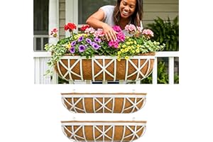 LaLaGreen 30 Inch, 2 Pack Wall Planters with Adjustable Mount Brackets – White Metal Window Boxes for Outdoor Gardening, Wall