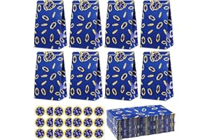 Faccito 24 Pcs Blue and Gold Ring Party Favors Bags Blue Hedgehog Goodies Candy Bags with Stickers Carton Themed Birthday Party Decorations for Gaming Candy Treat Snack Supplies