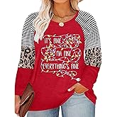 Plus Size Christmas Shirt Women Merry and Bright Long Sleeve Merry Christmas Long Sleeve Xmas T Shirts Tops