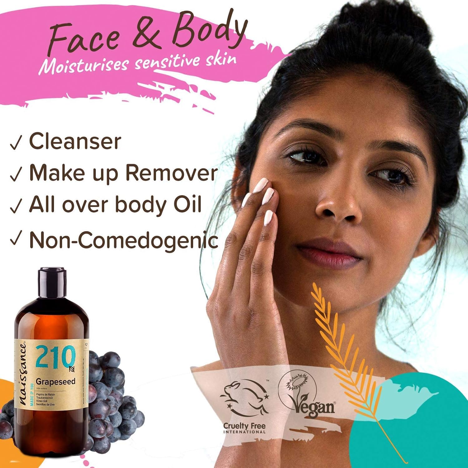Naissance Grapeseed Oil (No. 210) 450ml, Natural Moisturiser and Conditioner, Ideal for Hair Skin, Massage, Face - Image 4