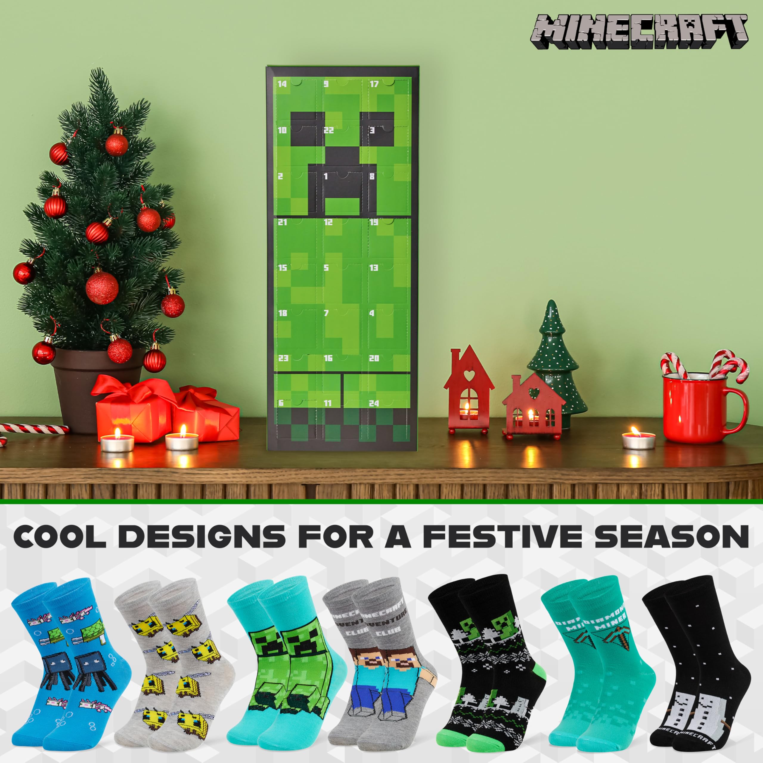 Minecraft 24 Pcs Socks Advent Calendar 2025 for Kids Teens Calf Boys Socks Christmas Countdown Calendar Creeper TNT Xmas Surprise Gifts for Gamers