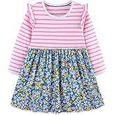 FreeLu Girls Cartoon Casual Dress Toddler Jersey Cotton Party Dresses Applique Embroidery Longsleeve T-Shirt Clothes