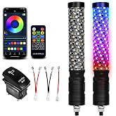 VI9000 2 Pack 1FT Fat Whip Lights, LED Whip Lights with App &amp; Remote Control, Spiral RGB Chasing Lighted Antenna Whips with Rocker Switch, Music Whip Light for SXS UTV ATV RZRCan-Am X3 Off-Road