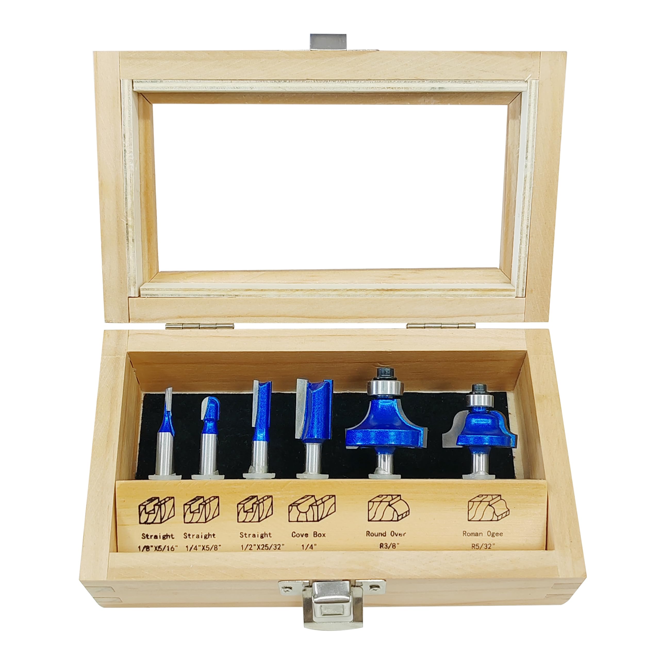 6Pcs Straight Router Bit Set Roundover/Core Box