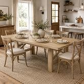 SLEKVERSA 71" Farmhouse Dining Table for 6-8 Person, Large Rectangular Wood Dining Room Table Only, Rock-Strong Thick Base &amp; Heavy Duty Triangular Legs for Kitchen, Office &amp; Restaurant, Natural Wood