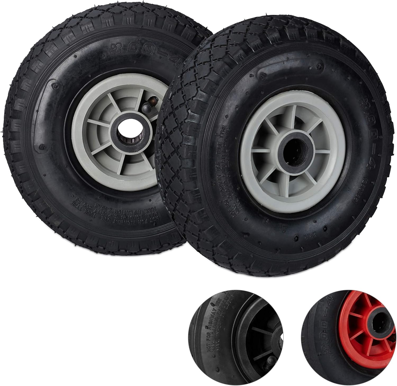 Relaxdays Hand Truck Wheels Set of 2, 3.004, Pneumatic Spare Tyres