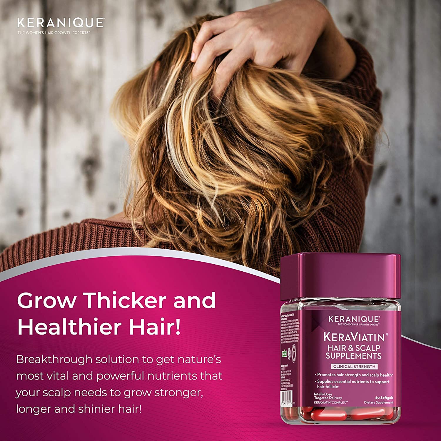 Keranique Hair Growth and Repair System - Clinically Proven KeraViatin Hair Growth Vitamins [Biotin, Vitamin B, Curcumin] and Lift and Repair Treatment Spray for Instant Volume [30 Days] : Beauty