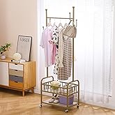 BOOSDEN Clothing Rack with Wheels, Rolling Racks for Hanging Clothes, Heavy Duty Clothes Rack with Double Deck Storage Shelve