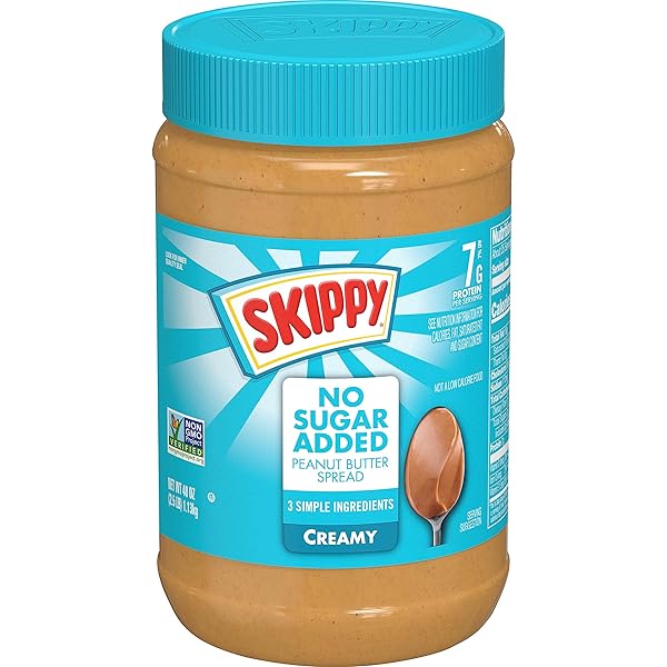 SKIPPY CREAMY PEANUT BUTTER SPREAD, NO SUGAR ADDED, 40 OZ JAR