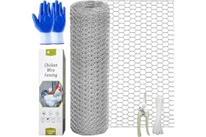 Chicken Wire Fencing, 24 Rifny 16.5 Inch x 60 Feet Chicken Wire Mesh Roll for Garden Plants, 0.6 Inch Mesh Hexagonal Galvanized Metal Poultry Wire Netting for Chicken Coop Rabbit Dogs Barrier