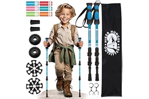 HIKER HUNGER OUTFITTERS Kids Hiking Poles by USA Brand - Lightweight Collapsible Kids Walking Stick w/Quick Adjustable Flip Locks
