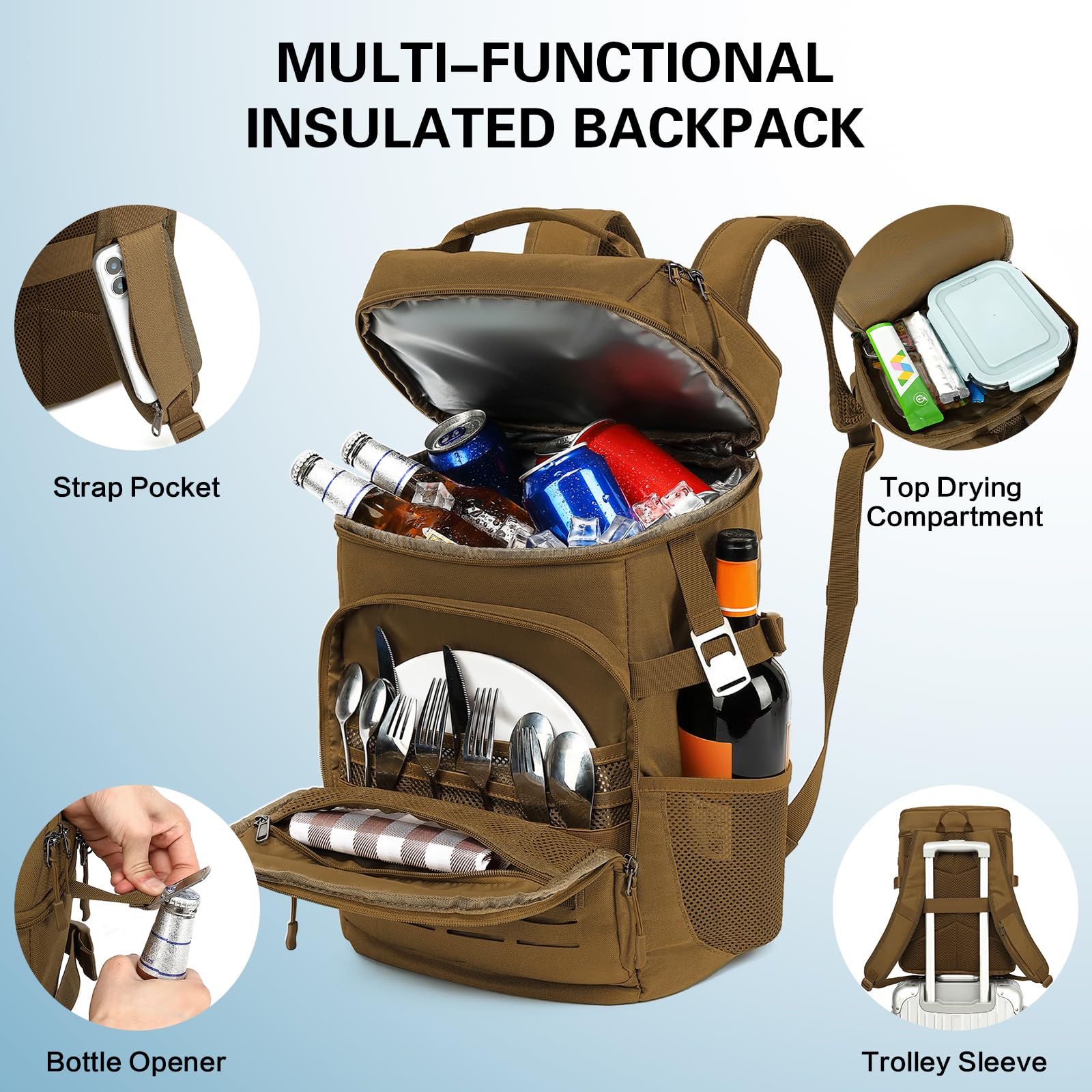 Kühltasche Picknickrucksack (Braun) 5