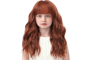 BUPPLER Kids Auburn Wig with Bangs 14 Inch Halloween Wigs for Kids Girls Wavy Hair Synthetic Wig with Upgraded Strands,Shoulder Length Wigs (14 Inch,Auburn)