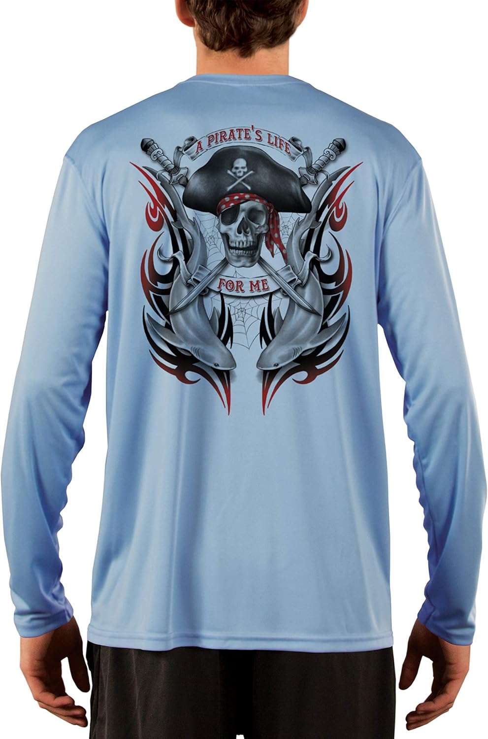 SAND.SALT.SURF.SUN. Pirate Life with Sharks Men's UPF 50+ UV Sun Protection Performance Long Sleeve T-Shirt